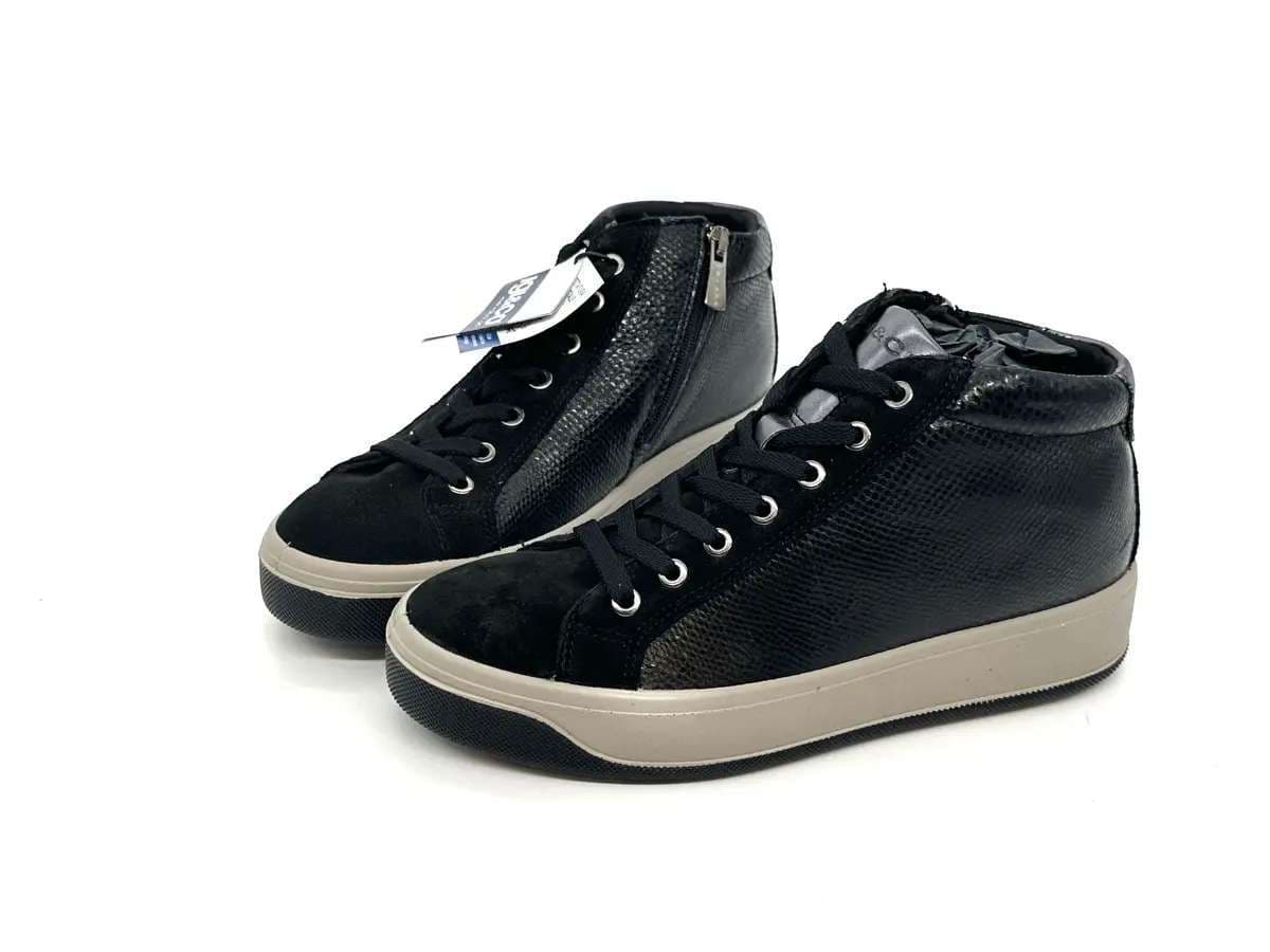IGI &amp; CO.. Sneakers alta donna pelle scamosciata e stampata pitone nero in prodotto Calzature Durello - Agna, commercioVirtuoso.it