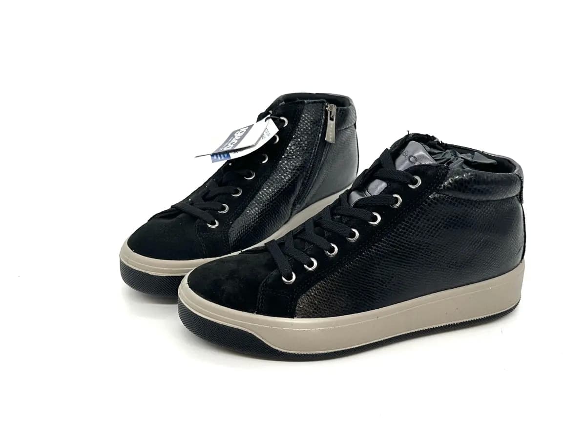 IGI &amp; CO.. Sneakers alta donna pelle scamosciata e stampata pitone nero in prodotto Calzature Durello - Agna, commercioVirtuoso.it