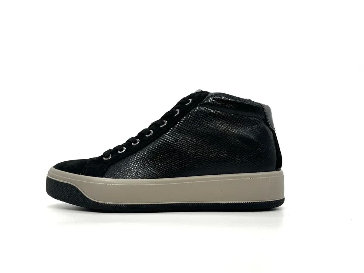 IGI &amp; CO.. Sneakers alta donna pelle scamosciata e stampata pitone nero in prodotto Calzature Durello - Agna, commercioVirtuoso.it