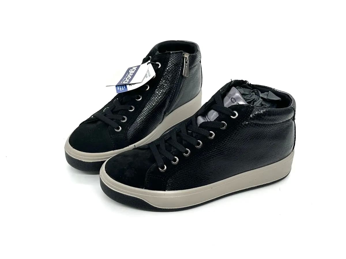 IGI &amp; CO.. Sneakers alta donna pelle scamosciata e stampata pitone nero in prodotto Calzature Durello - Agna, commercioVirtuoso.it