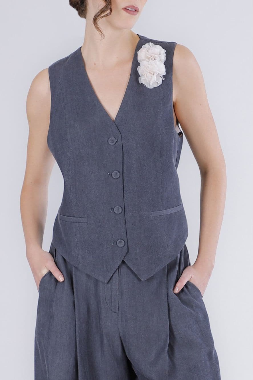 GILET IN TENCEL DENIM CN FODERA STAMPATA - 3