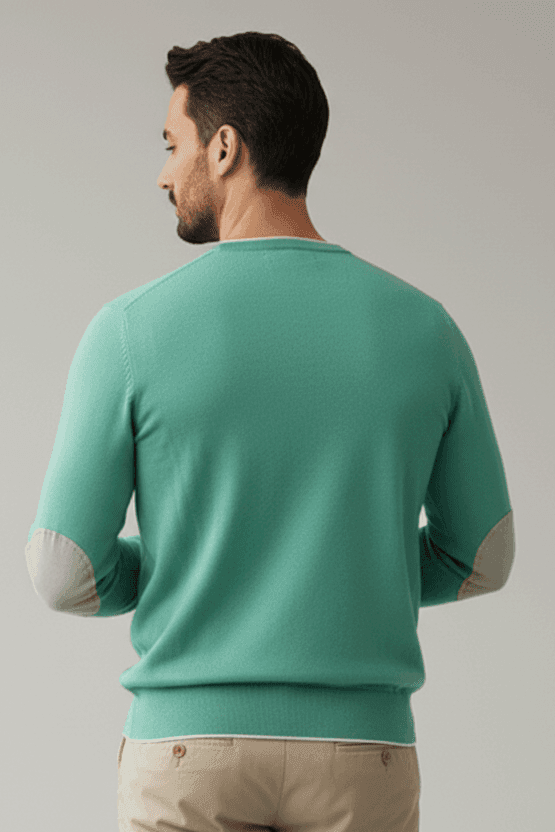 Maglia uomo Gran Sasso - scollo a V  100% Cotone verde acqua Toppe in contrasto  Made in Italy - 2