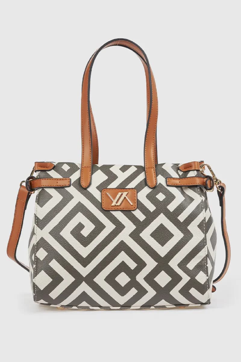 Borsa a spalla in ecopelle stampa geometrica | Verde Fashion - 5