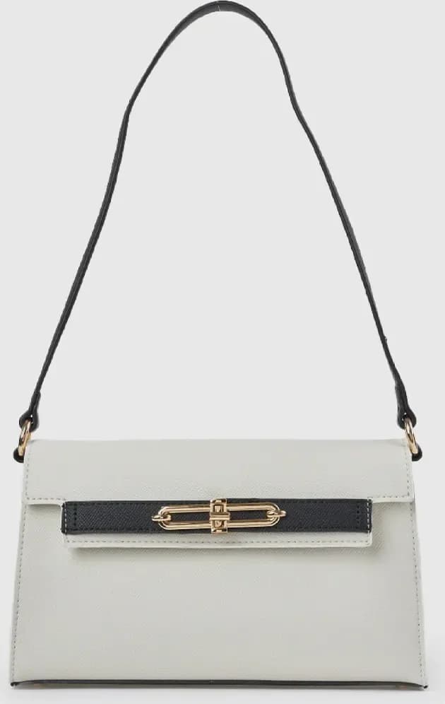 Borsa a spalla in ecopelle bicolore con patta | Verde Fashion