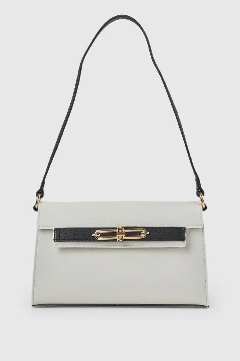 Borsa a spalla in ecopelle bicolore con patta | Verde Fashion - 5