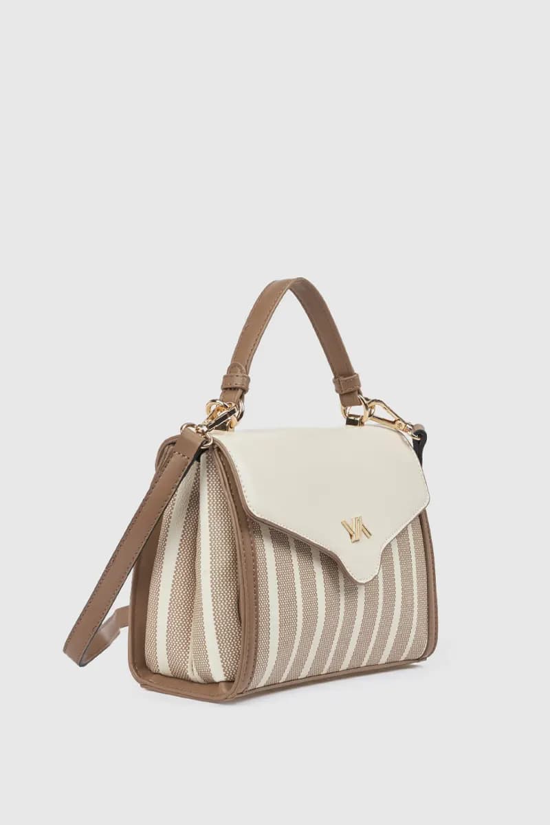 Borsa tote in ecopelle a righe | Verde Fashion - 8