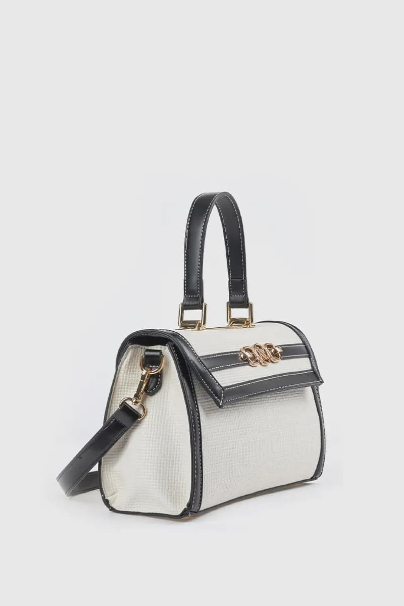 Borsa tote in ecopelle bicolore con patta | Verde Fashion - 4