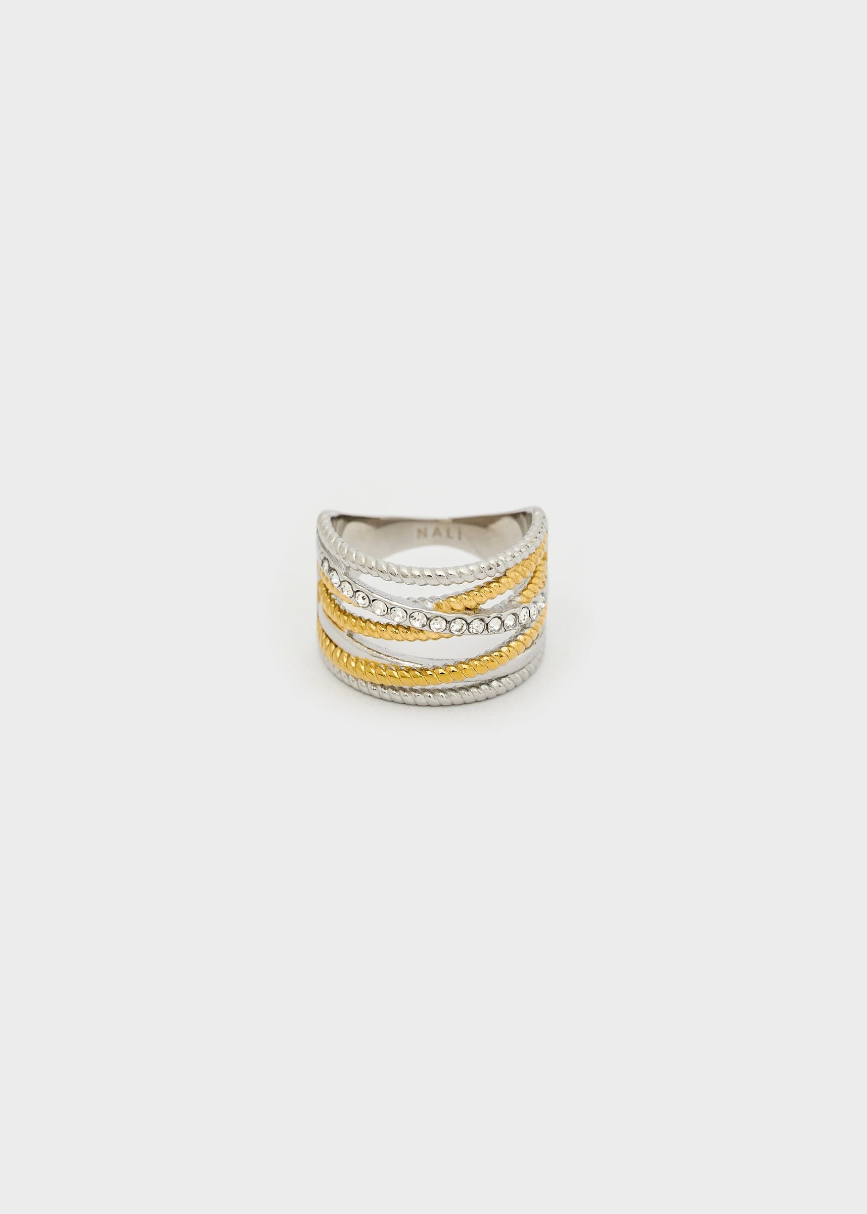Anello fascia con pietre oro e argento - 2