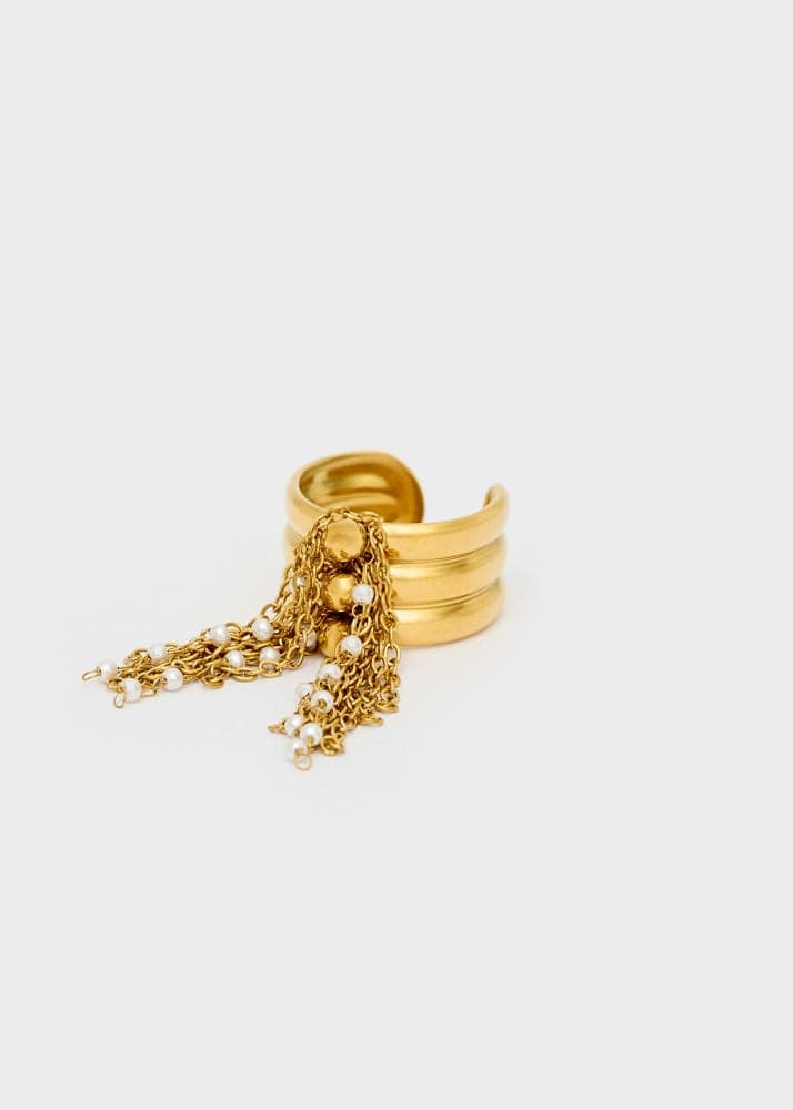 Anello double con frange e perle oro - 3