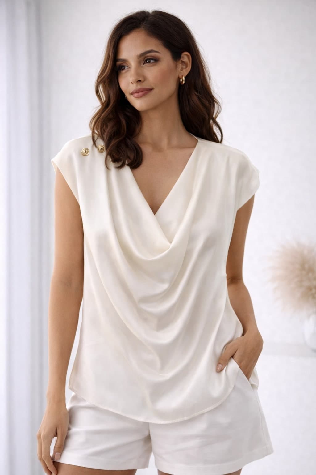 Blusa in raso con bottoni - 2