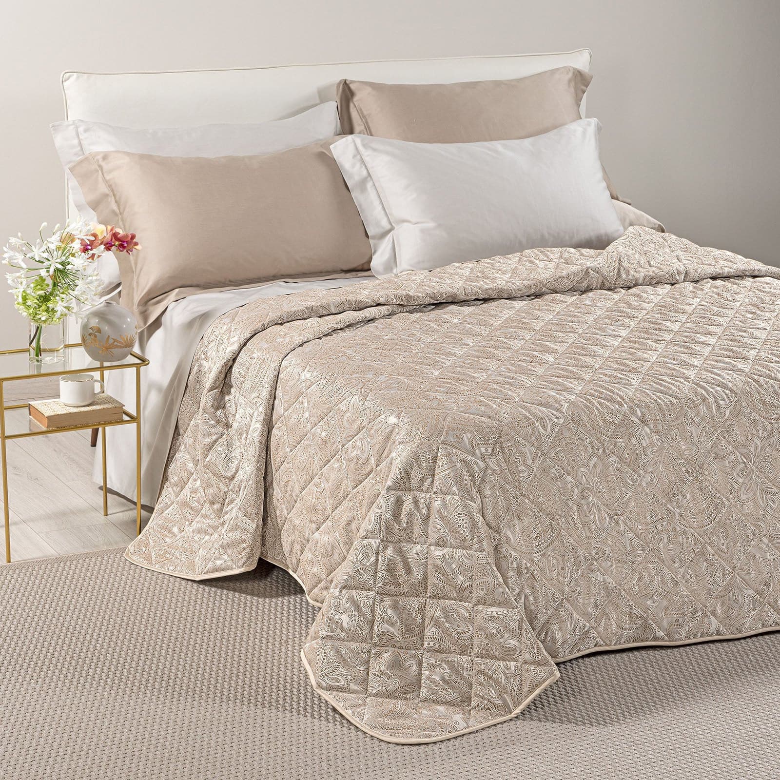 Copriletto Trapuntato Dorata ! Caleffi-In Raso Jacquard Matrimoniale Dreaming - Eleganza e Comfort - 7