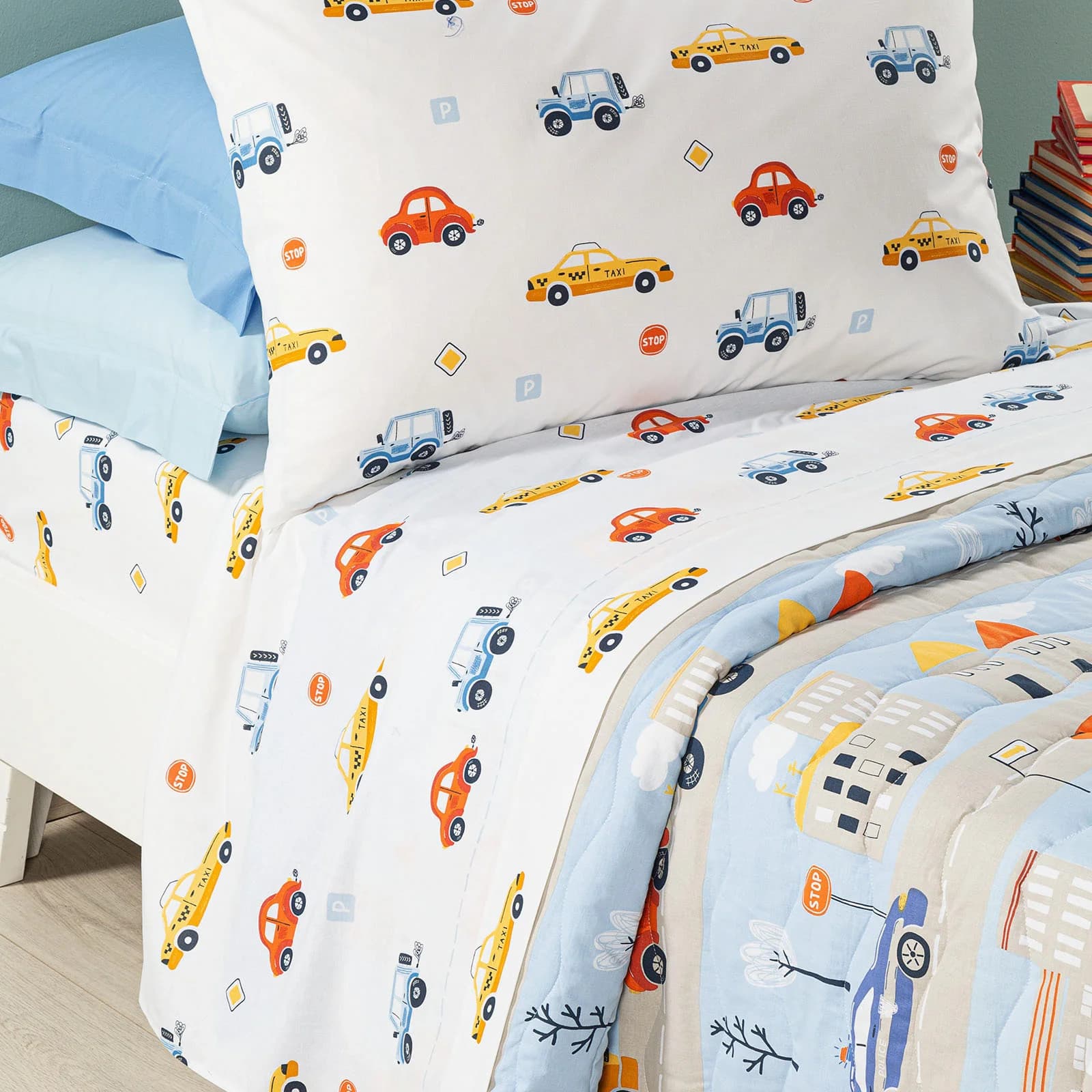 Completo Lenzuola Car ! Caleffi Kids In Cotone  Singolo Azzurro - 5