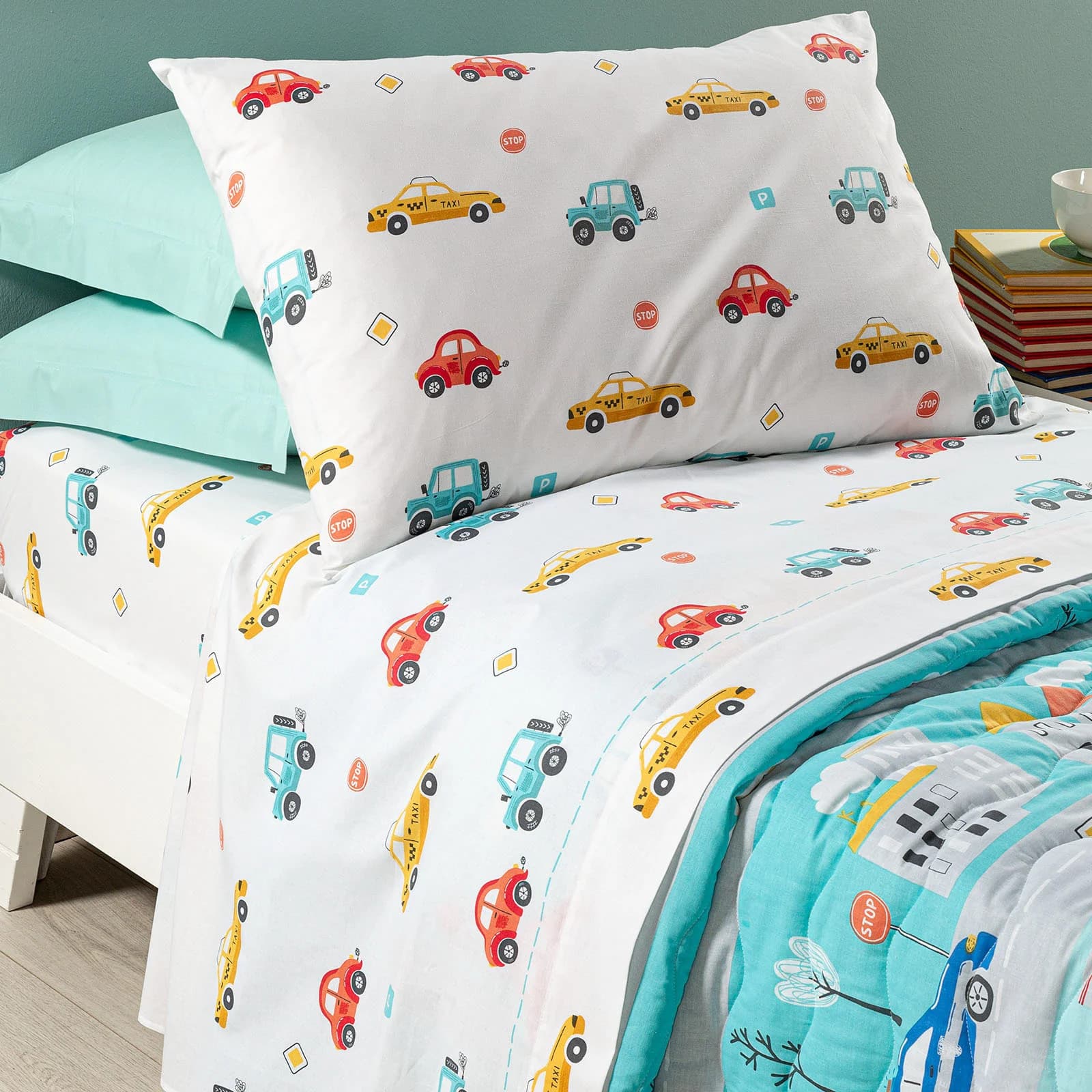 Completo Lenzuola Car ! Caleffi Kids In Cotone  Singolo Azzurro - 6
