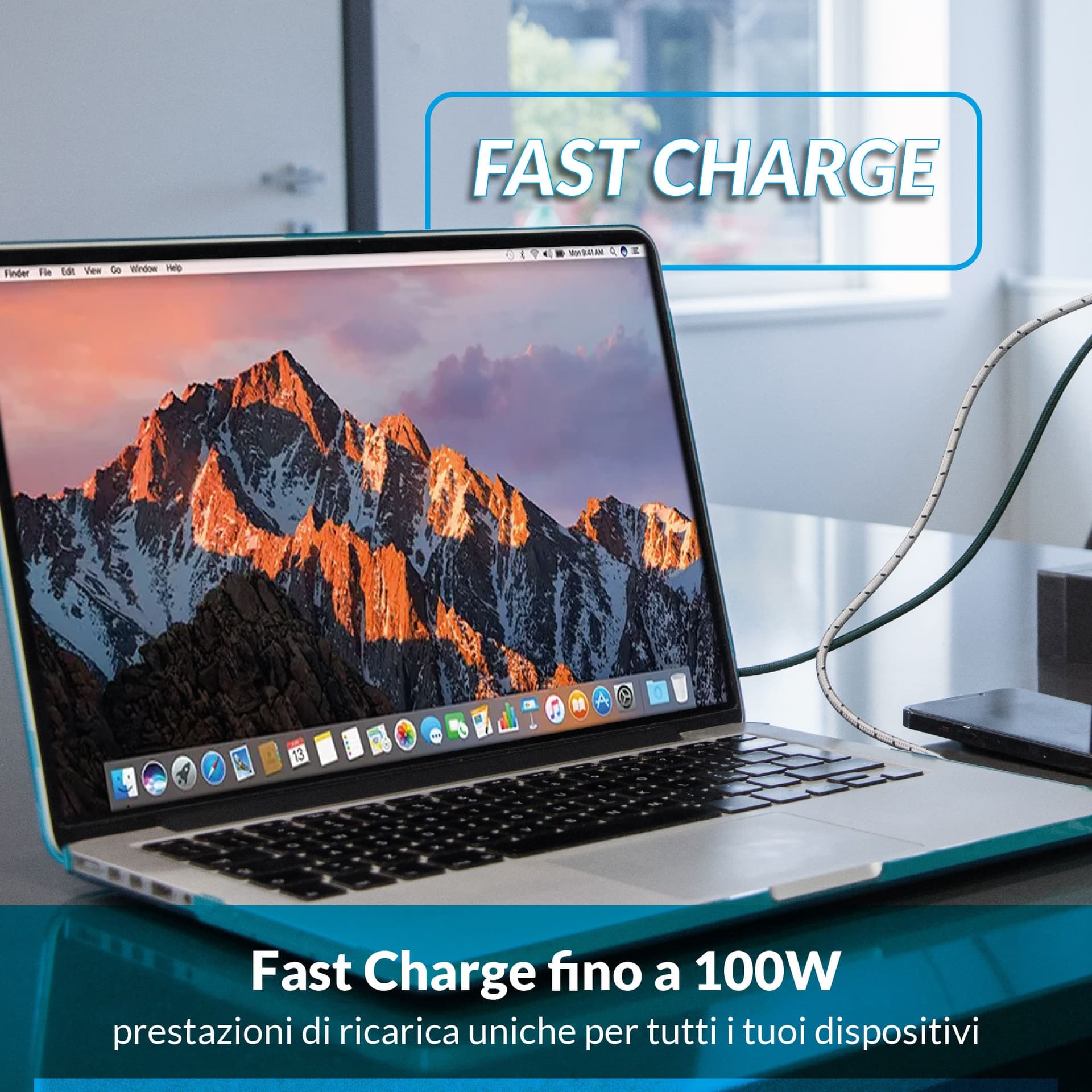 Cavo nylon 100W 3 in 1 fast charge USB-C input - 3