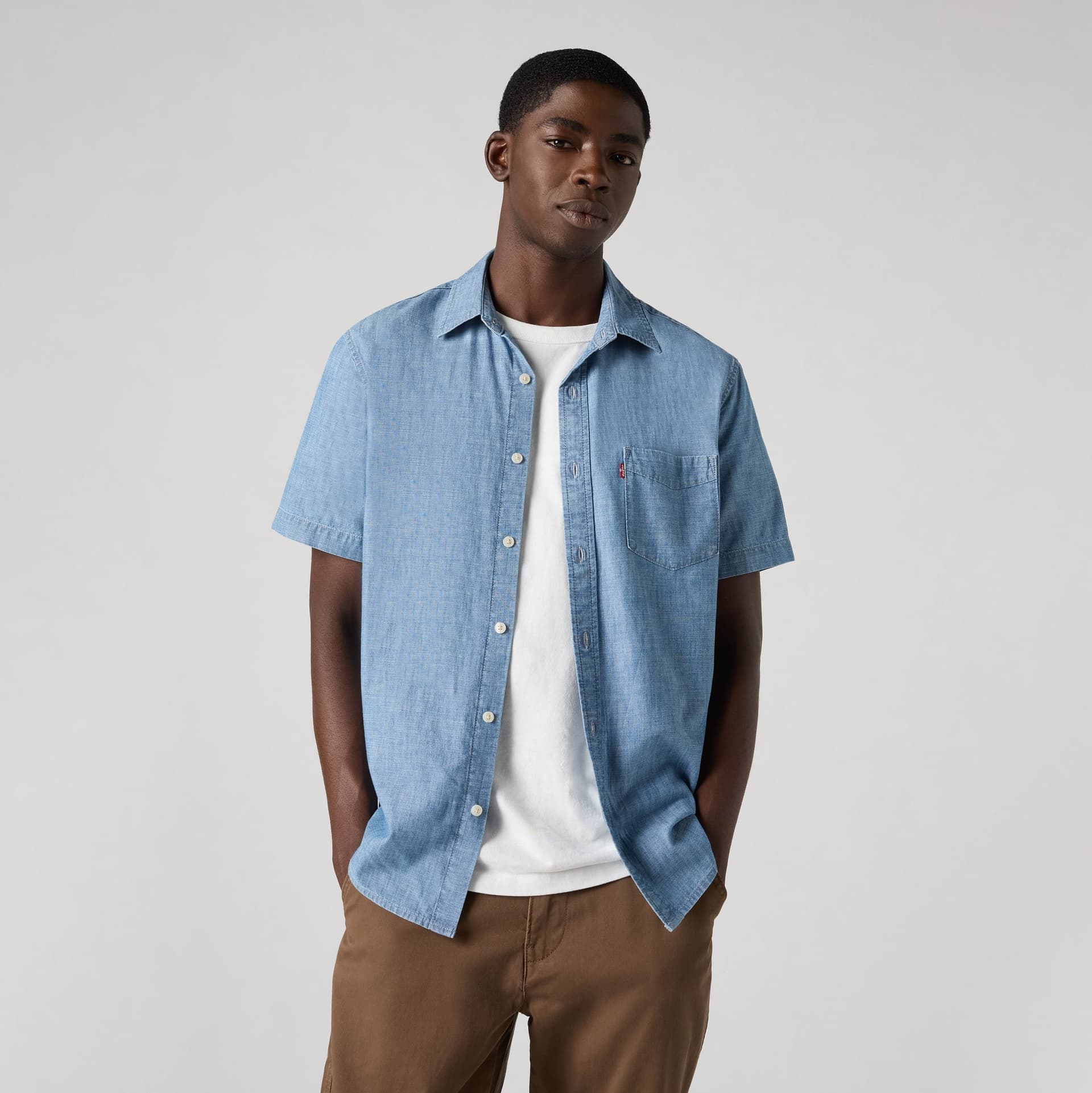 Levi's Camicia Uomo Sunset One Pocket Blu Chambray Manica Corta Cotone 866240062 - 7