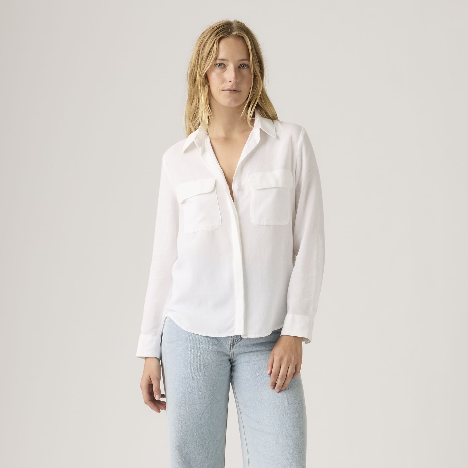 Levi's Camicia Donna Elaine in Cotone Lino ed ECOVERO™ Bianco Relaxed Fit in Bluse e camicie Broadway Red - Barletta, commercioVirtuoso.it