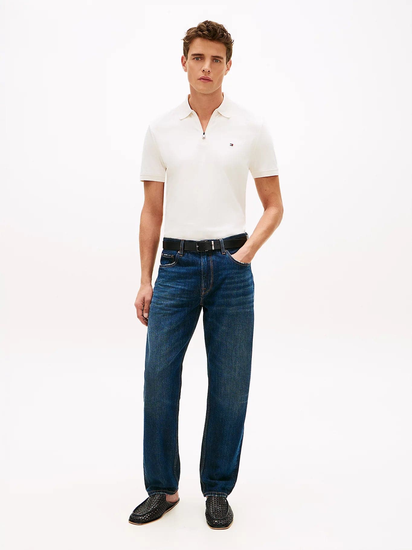 Tommy Hilfiger polo uomo in cotone interlock con zip bianca regular fit in Polo Broadway Red - Barletta, commercioVirtuoso.it