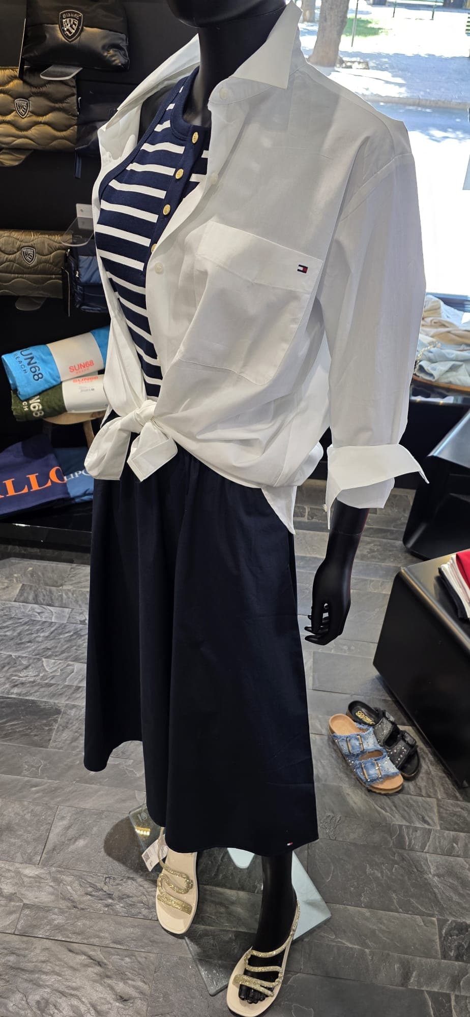 Tommy Hilfiger abito lungo donna in cotone smanicato con bottoni dorati - 6