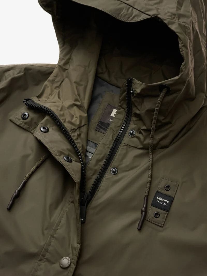 Blauer impermeabile donna Thrush lungo con cappuccio verde - 5