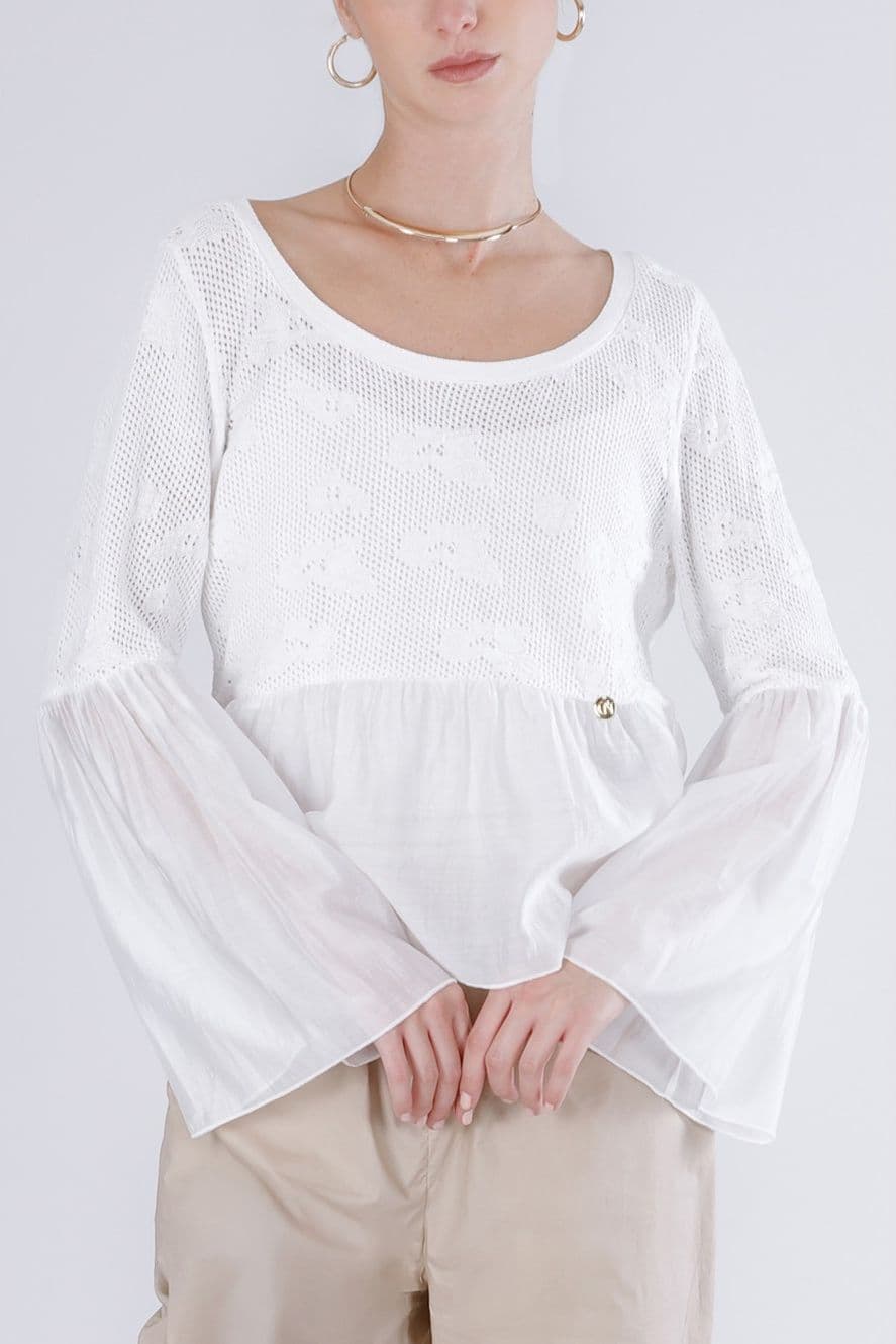 MAGLIA  PUNTO PIZZO CON BALZA INCRESPATA IN COTONE - 3