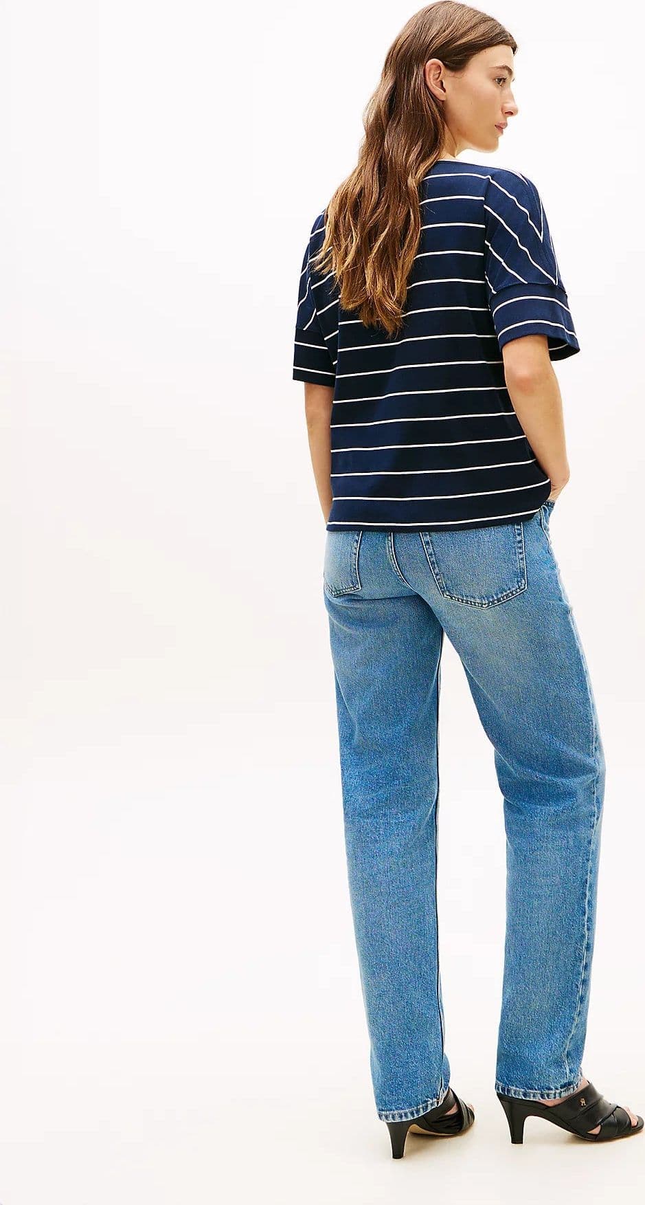 Tommy Hilfiger T-shirt donna a righe in cotone con scollo a barca relaxed fit in T-shirt Broadway Red - Barletta, commercioVirtuoso.it