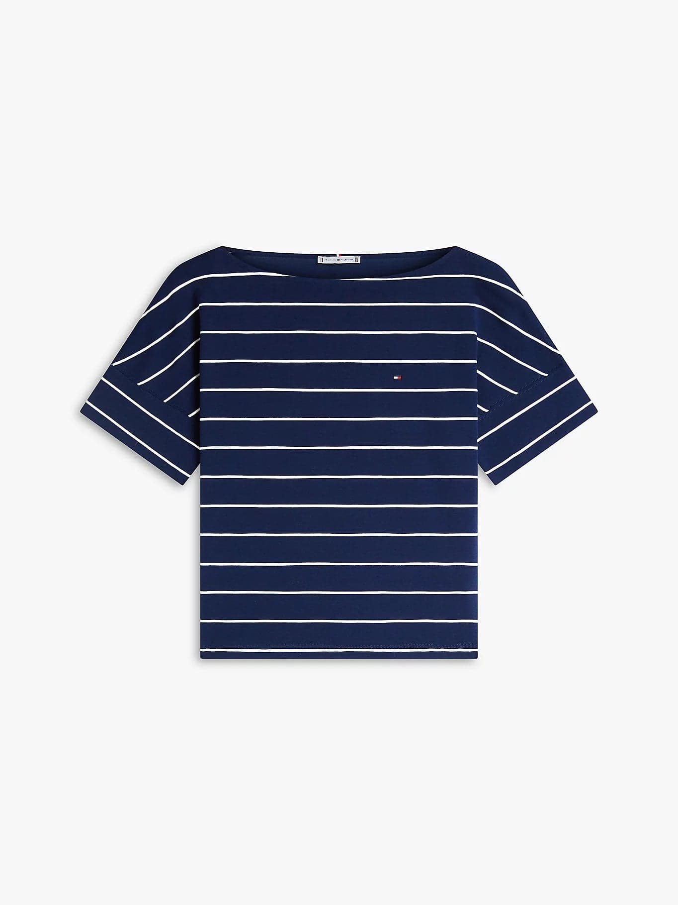 Tommy Hilfiger T-shirt donna a righe in cotone con scollo a barca relaxed fit in T-shirt Broadway Red - Barletta, commercioVirtuoso.it