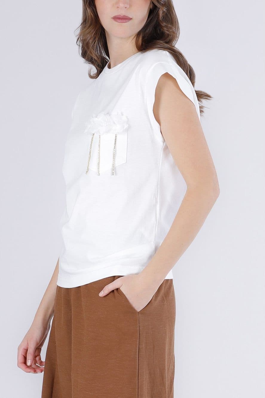 T SHIRT CON APPLICAZIONI DI FIORI SUL TASCHINO - 3