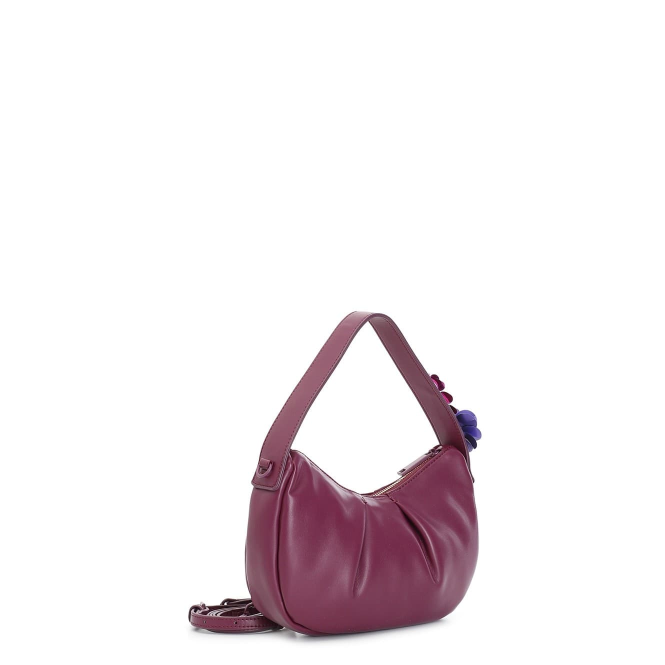 HOBO IN MATERIALE LISCIO IMBOTTITO EFFETTO PUFFY CON APPLICAZIONE DI  FIORI IN P - 6
