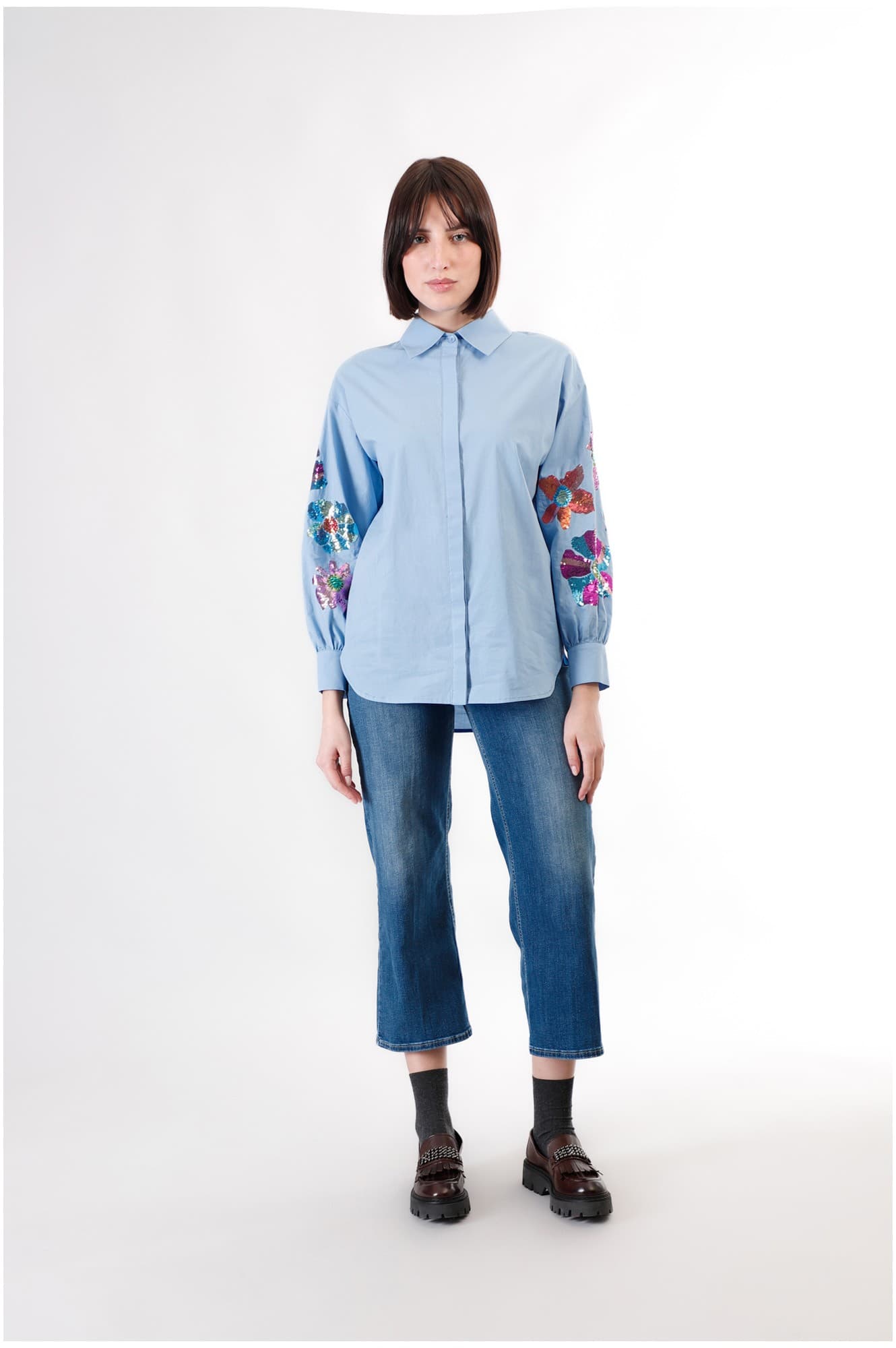CAMICIA IN POPELINE CON RICAMO PAILETTES - 4