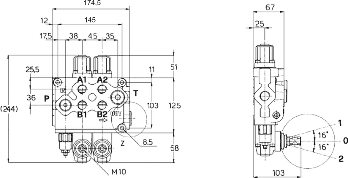 Distributore Walvoil a 2 leve doppio effetto flottante - 70L - 3