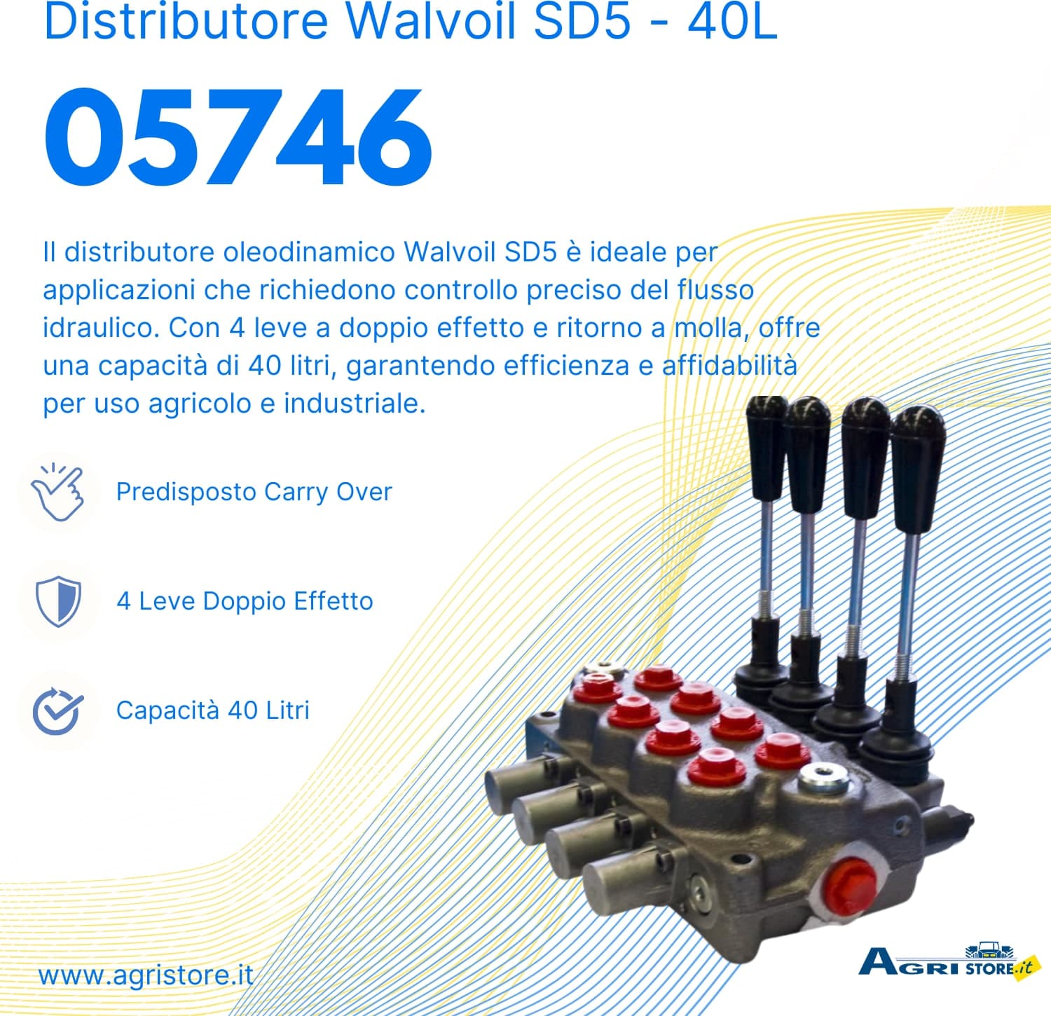 Distributore Walvoil SD5 a 4 leve doppio effetto - 40L - 2