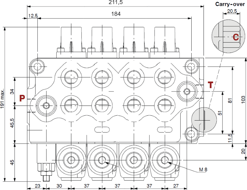 Distributore Walvoil SD5 a 4 leve doppio effetto - 40L - 5