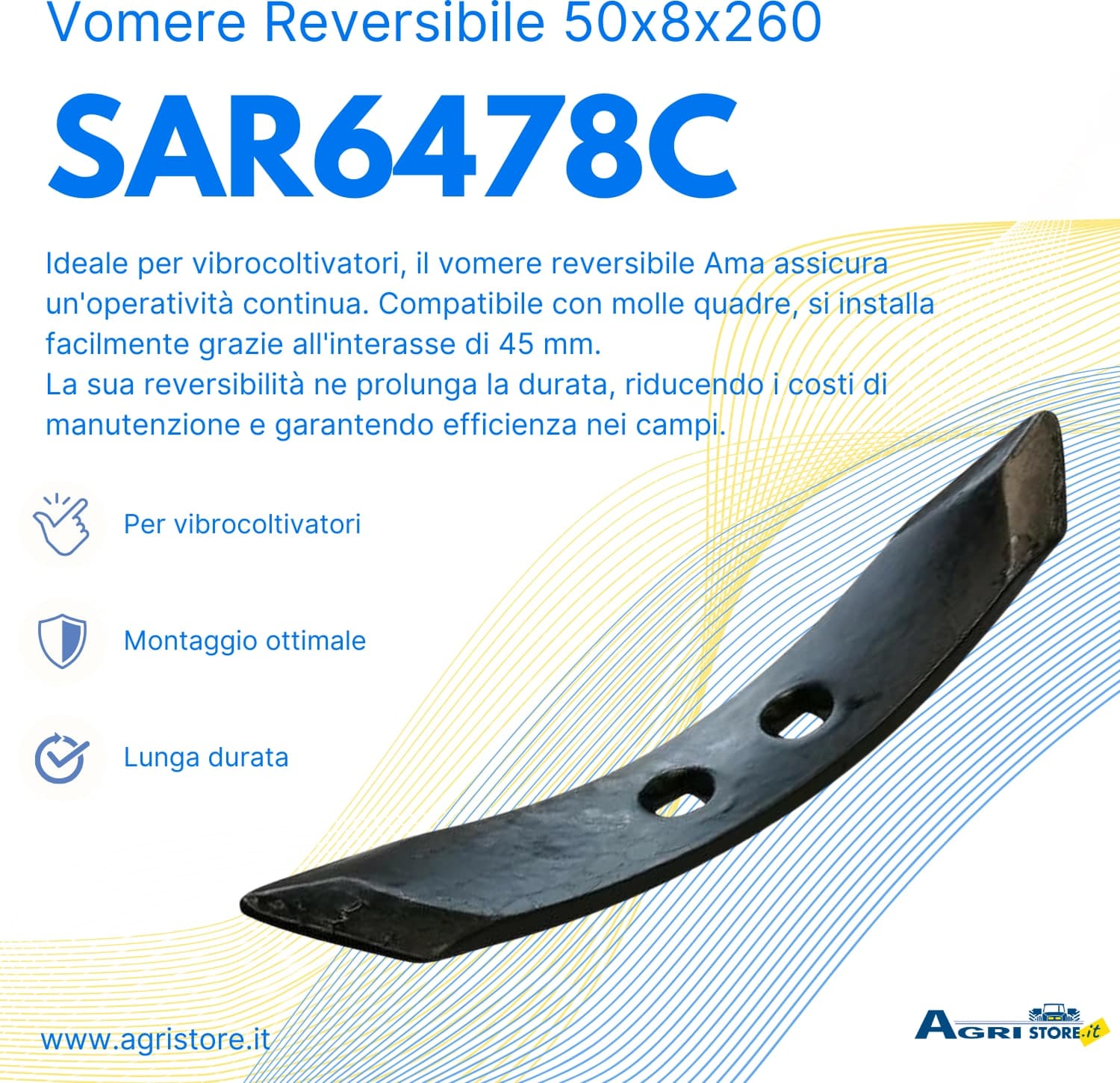 Vomere reversibile 50x8x260 per molla quadra confezione da 3 pezzi - 6