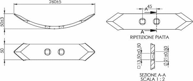 Vomere reversibile 50x8x260 per molla quadra confezione da 3 pezzi - 7