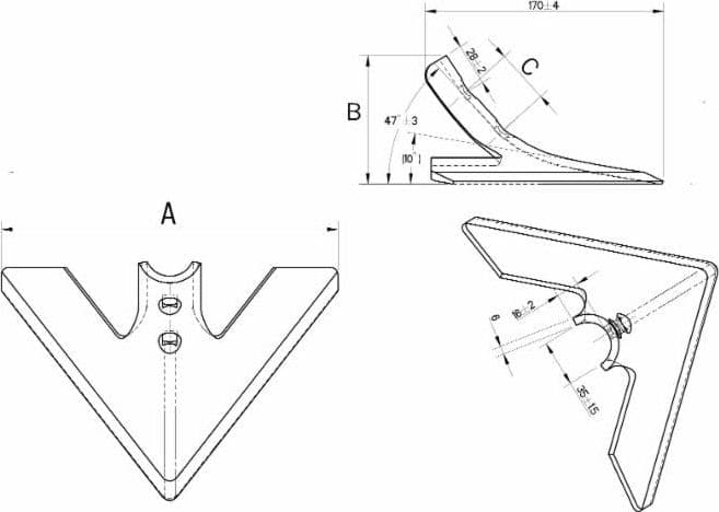 Vomere Ama lancia piatto 250x6mm e interasse con fori da 45mm - 4