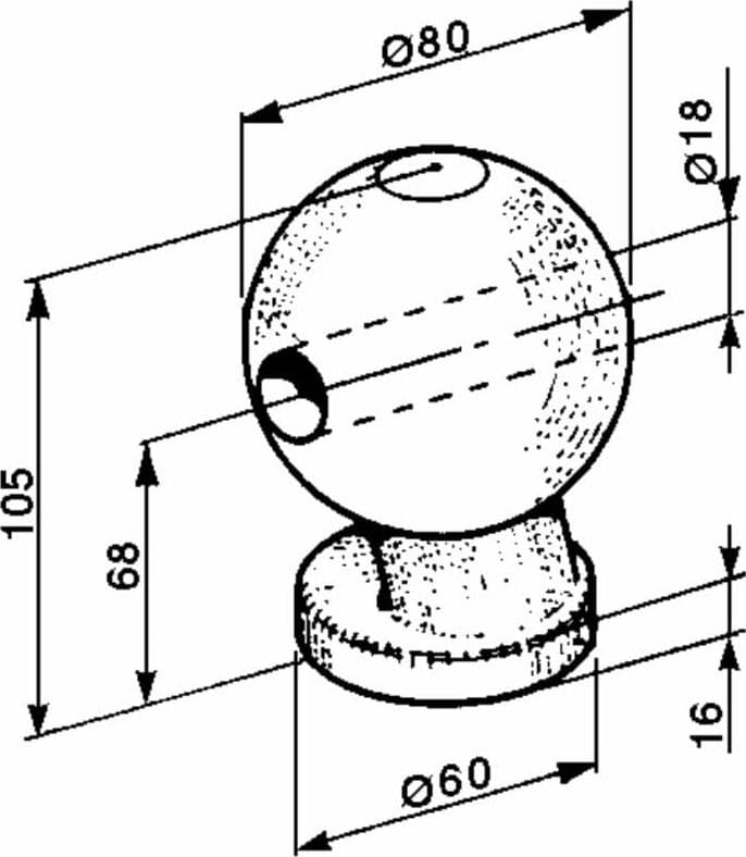 Sfera per sistema ribaltamento rimorchi Ø 78 mm con foro Ø 18 mm - 2