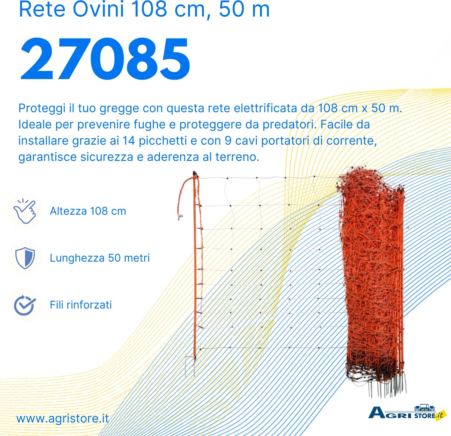 Rete per ovini da 108 cm con 14 picchetti - 6