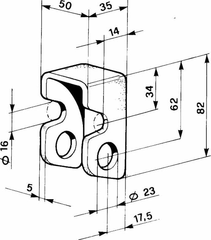 Supporto forato stretto per cerniere Ø 23mm confezione da 3 pezzi - 2