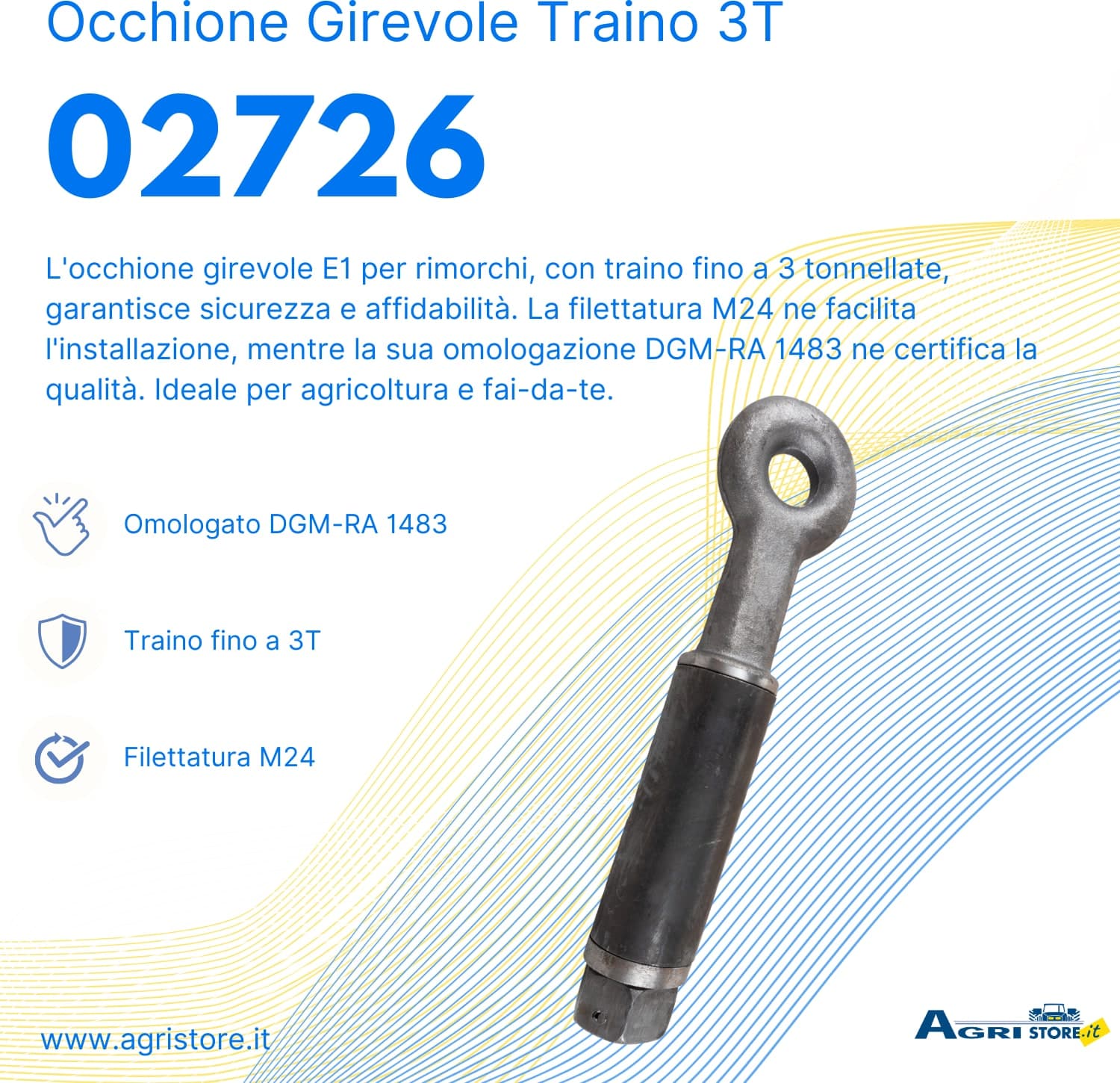 Occhione girevole per rimorchi cat. E1 traino 3T filetto M24 omologato - 6