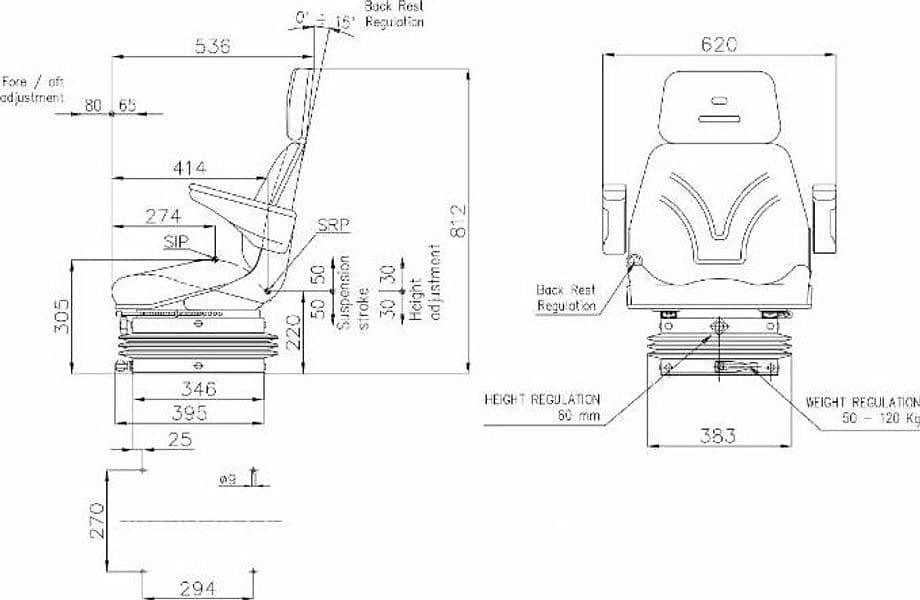 Sedile Top in tessuto nero completo di sospensione meccanica e guide - 8