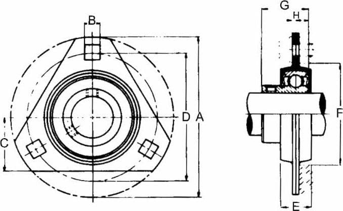 Supporto a flangia triangolare in lamiera stampata SBPFT 206 con cuscinetto Ø 30mm - 2