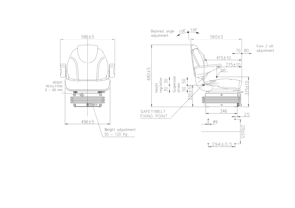 Sedile Activo Standard in tessuto nero con molleggio meccanico e braccioli - 9