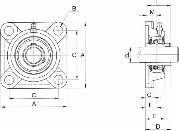Supporto a flangia quadra autoallineante Ama UCF 208  con cuscinetto Ø 40mm - 2