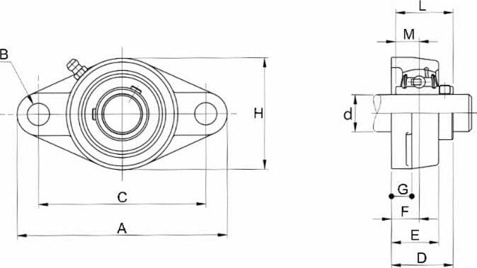 Supporto a flangia con due fori Ama UCFL 206 con cuscinetto Ø 30mm - 2