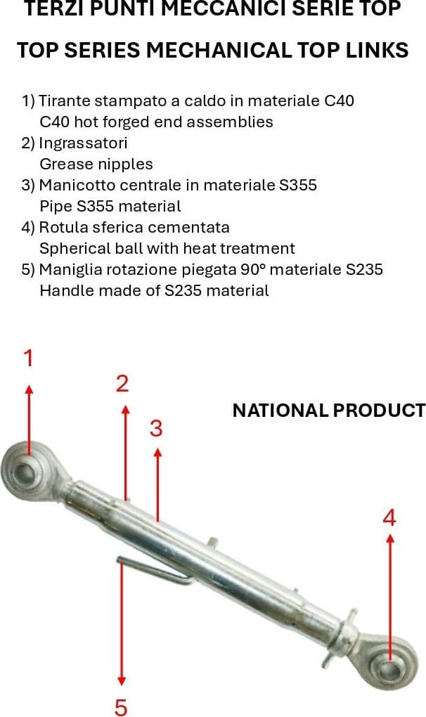 Terzo punto Top meccanico cat. I M30x3 con tubo lunghezza 270mm - 3