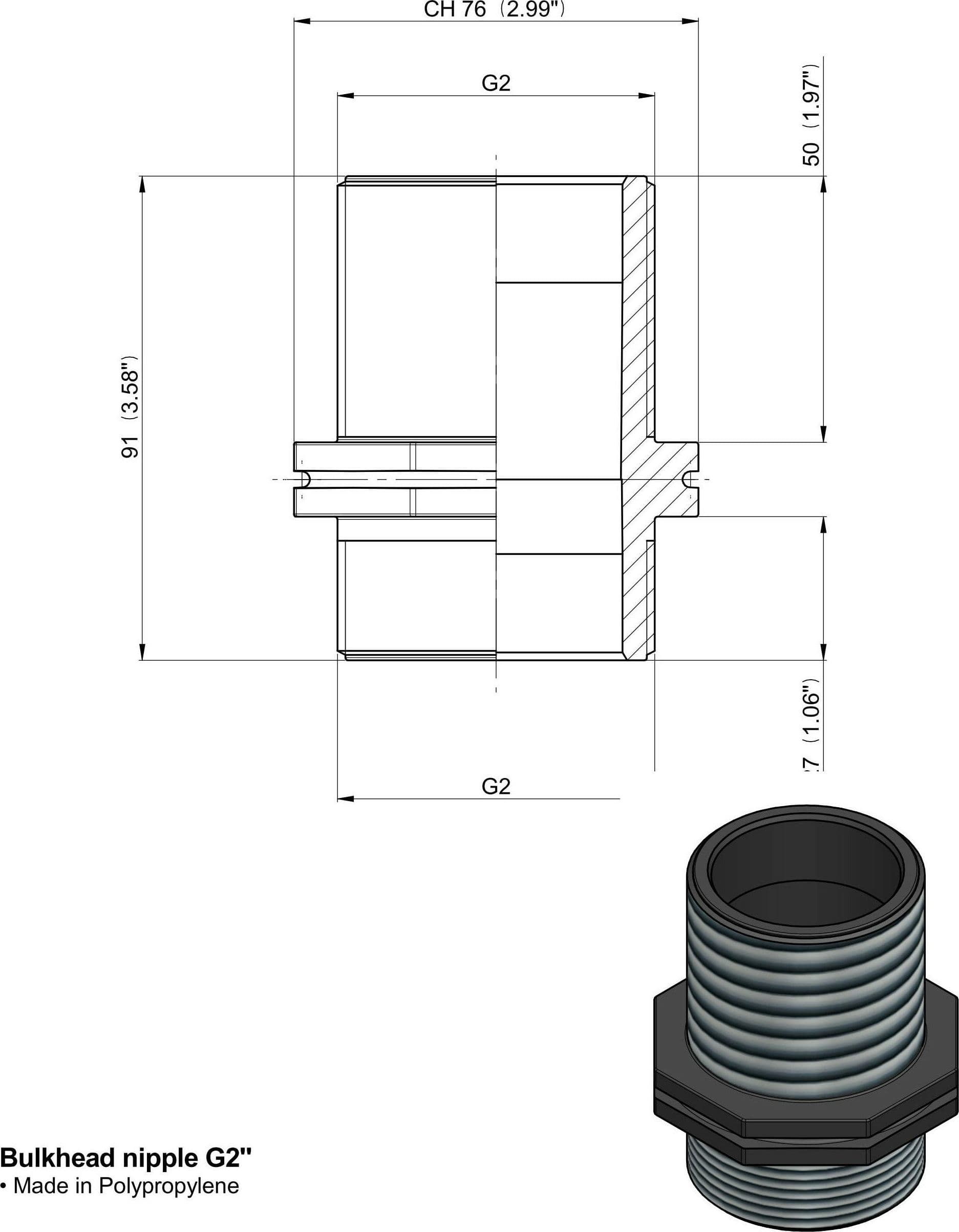 NIPPLO 2" FILETTO LUNGO confezione da 10 pezzi - 2