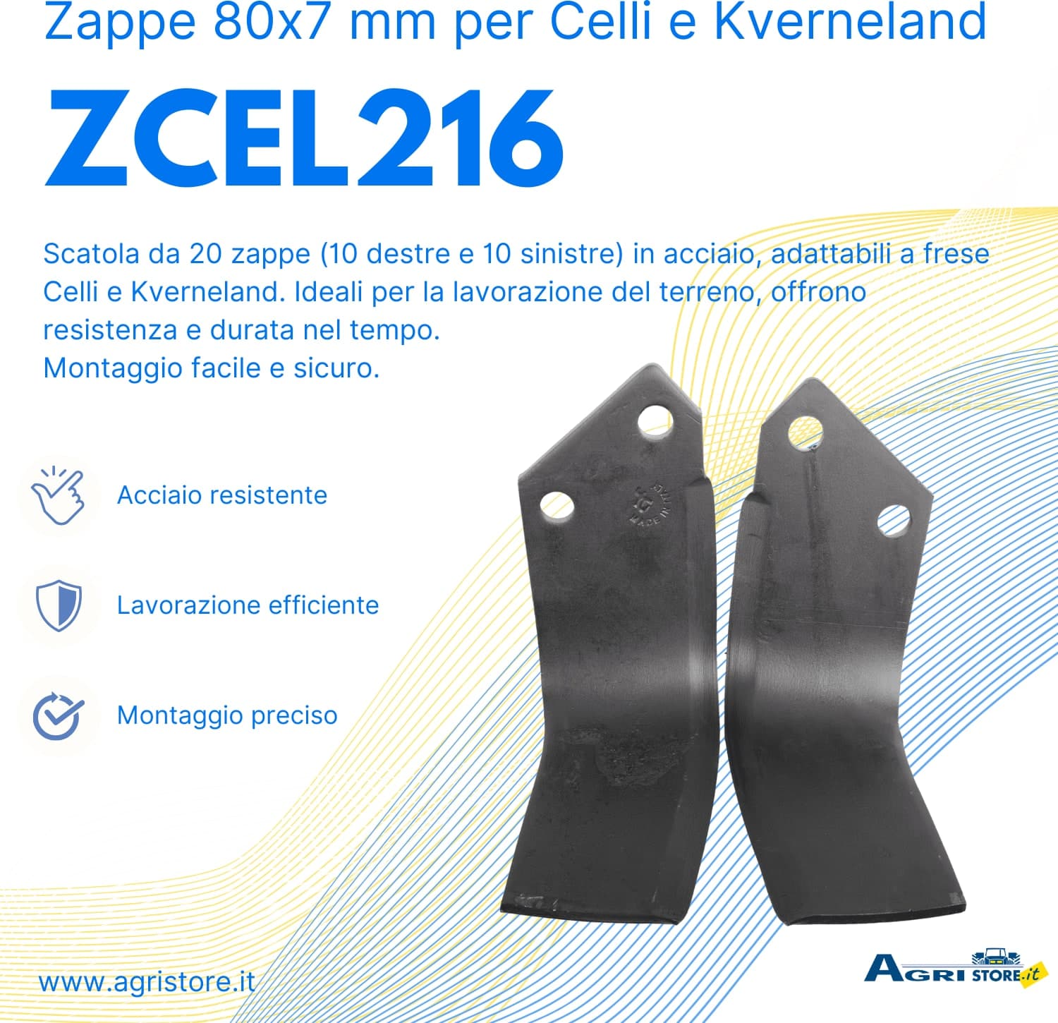Zappe squadro Ama 80x7mm adattabili Celli e Kverneland in scatola da 20 pezzi - 6