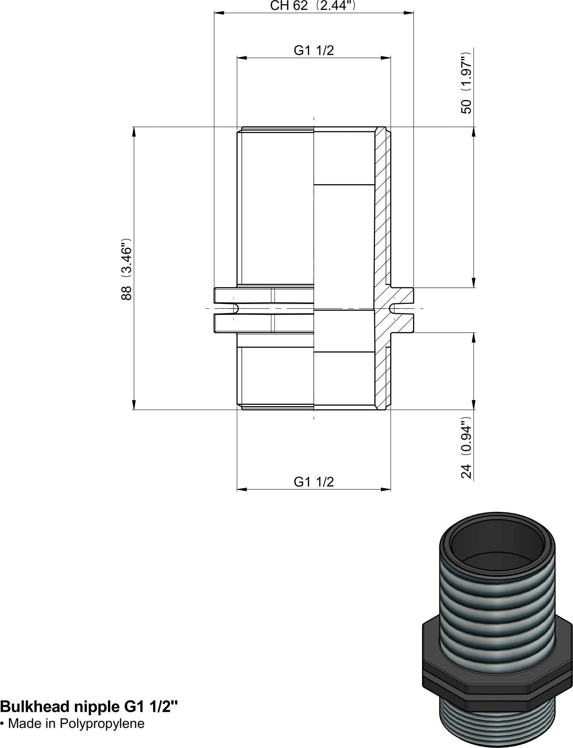 NIPPLO 1"1/2 FILETTO LUNGO confezione da 10 pezzi - 2