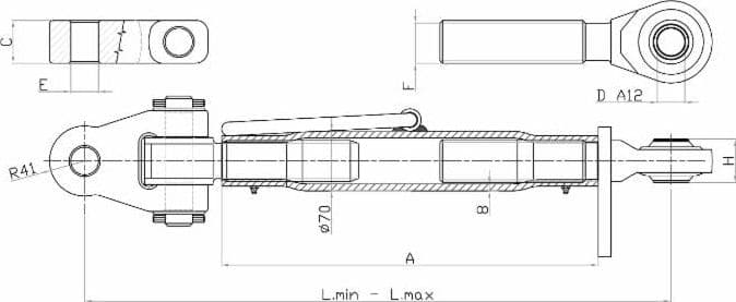 Terzo punto cat. III-IV con tirante e attacco snodato M48x3 lunghezza 535-700mm - 2