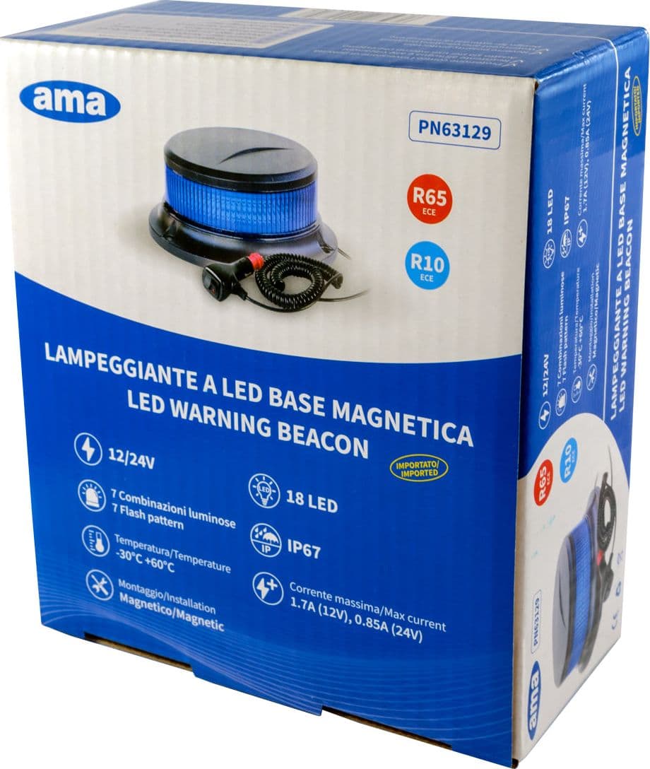 Lampeggiante a led blu 12-24V base magnetica - 5